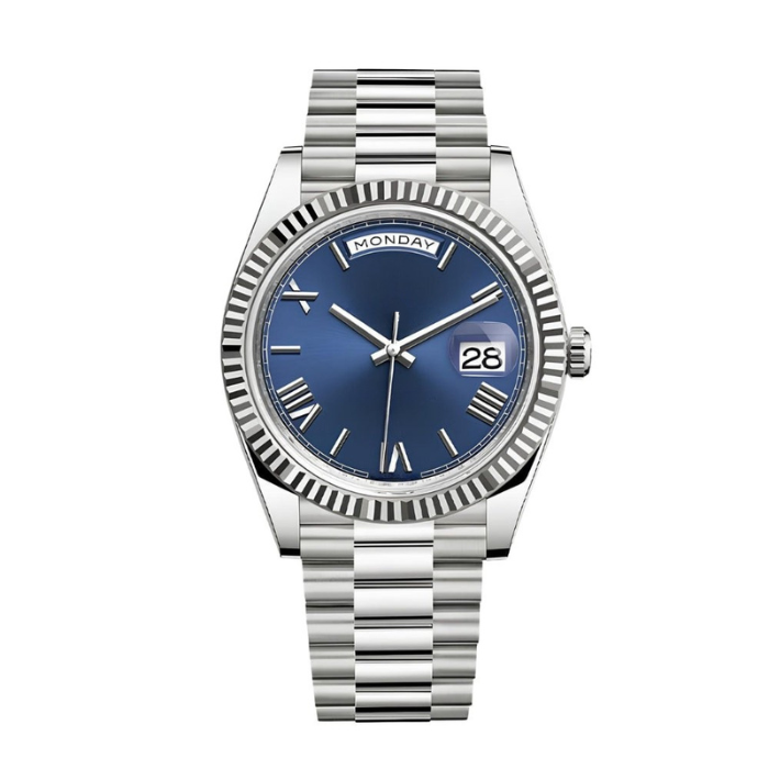 President 40 – Blue Dial | Silver Tone Bracelet & Fluted Bezel