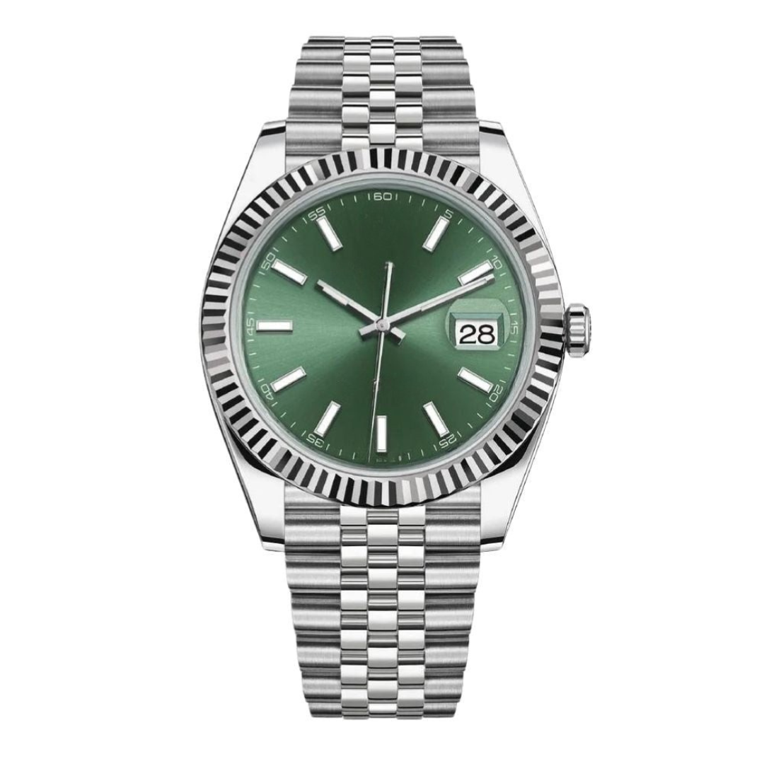 Classic Date 41 – Green Sunburst Dial | Stainless Steel Jubilee Bracelet &amp; Fluted Bezel